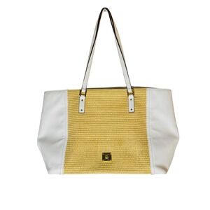 Lauren Ralph Lauren Percy Straw Wicker Tote Bag Purse White Beige Shoulder Bag‎